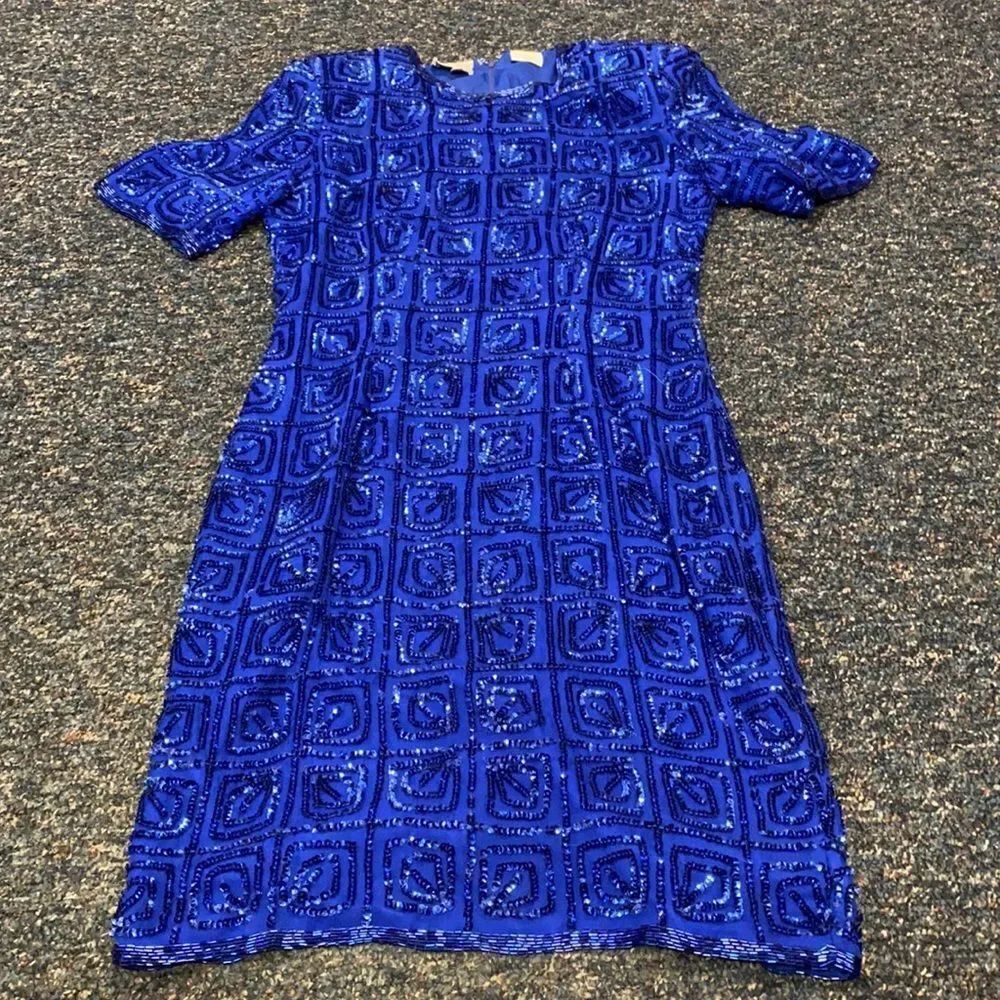Vintage Blue Silk Sequenced Dress sz. 6